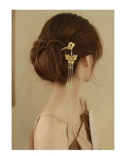 Chinese Style Filigree Cloisonné Butterfly Cloud Tassel Enamel Hairpin 07FC0E-D4 - KOEEK [6]