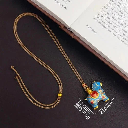 Chinese Style Gold Plated Enamel Zodiac Horse Pendant Necklace Vintage Charm 07FC0E-D4 - KOEEK [3]