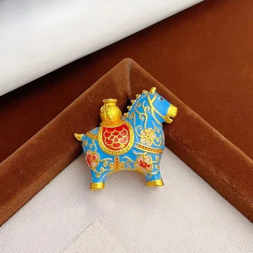 Chinese Style Gold Plated Enamel Zodiac Horse Pendant Necklace Vintage Charm 07FC0E-D4 - KOEEK [4]