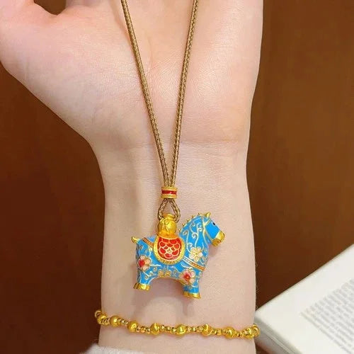 Chinese Style Gold Plated Enamel Zodiac Horse Pendant Necklace Vintage Charm 07FC0E-D4 - KOEEK [5]