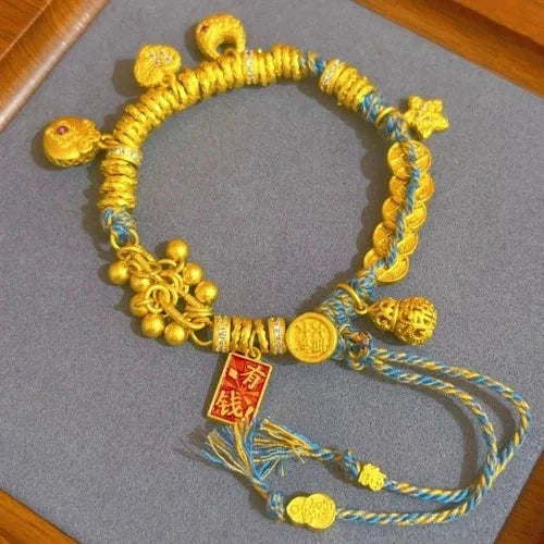 Chinese Style Gold Plated Wealth Charm Bracelet Womens Wrap Cord Bracelet 07FC0E-D4 - KOEEK [1]