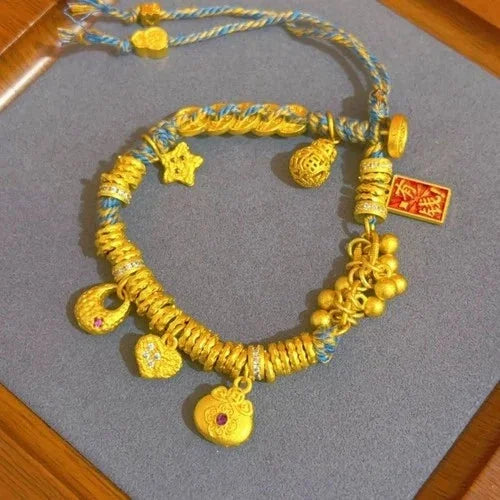 Chinese Style Gold Plated Wealth Charm Bracelet Womens Wrap Cord Bracelet 07FC0E-D4 - KOEEK [2]