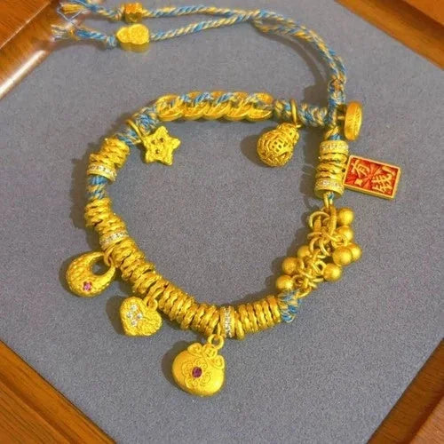 Chinese Style Gold Plated Wealth Charm Bracelet Womens Wrap Cord Bracelet 07FC0E-D4 - KOEEK [4]