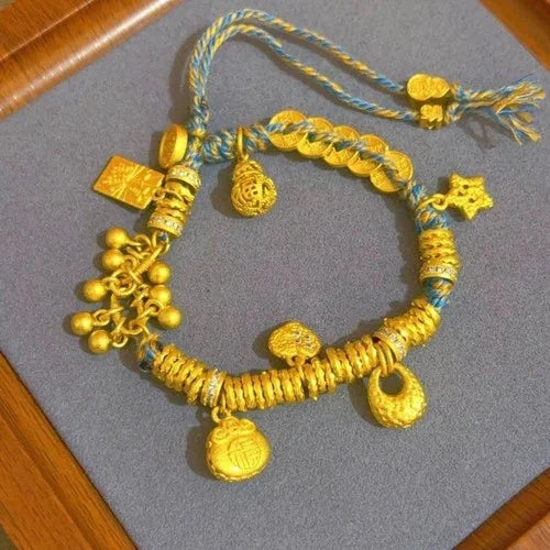 Chinese Style Gold Plated Wealth Charm Bracelet Womens Wrap Cord Bracelet 07FC0E-D4 - KOEEK [5]