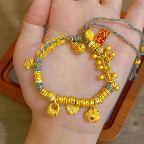 Chinese Style Gold Plated Wealth Charm Bracelet Womens Wrap Cord Bracelet 07FC0E-D4 - KOEEK [6]