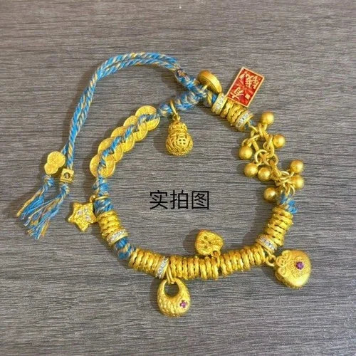 Chinese Style Gold Plated Wealth Charm Bracelet Womens Wrap Cord Bracelet 07FC0E-D4 - KOEEK [7]