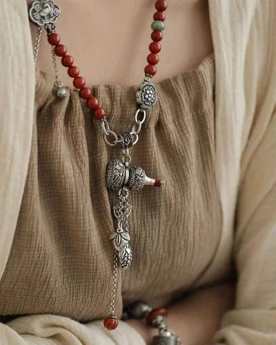 Chinese Style Gourd Bead Necklace Adjustable Pendant Auspicious Lock For Women 07FC0E-D4 - KOEEK [10]