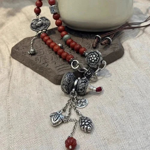 Chinese Style Gourd Bead Necklace Adjustable Pendant Auspicious Lock For Women 07FC0E-D4 - KOEEK [6]