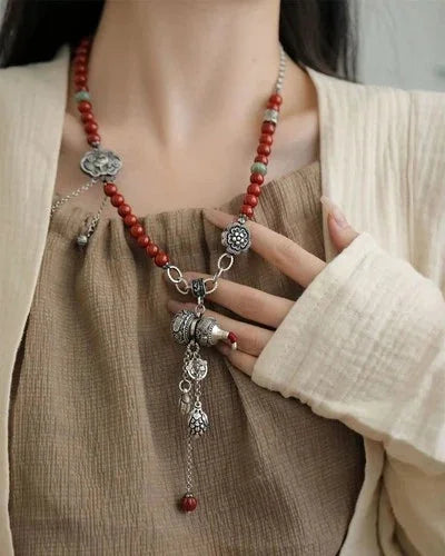 Chinese Style Gourd Bead Necklace Adjustable Pendant Auspicious Lock For Women 07FC0E-D4 - KOEEK [8]