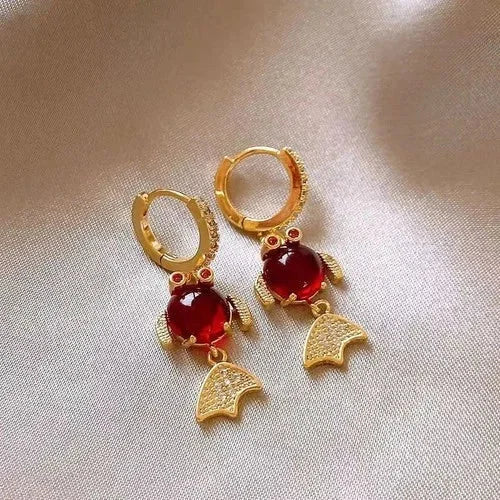 Chinese Style Koi Fish Earrings Red Stud Earrings  Year Jewelry for Women 07FC0E-D4 - KOEEK [1]