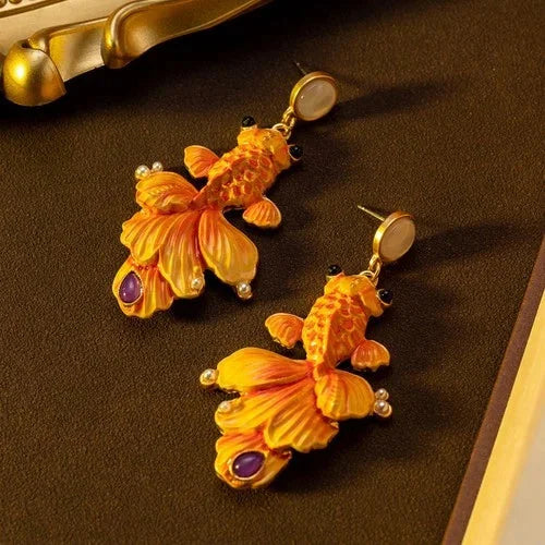 Chinese Style Koi Fish Earrings Vintage Goldfish Stud Jewelry Classical Ornament 07FC0E-D4 - KOEEK [3]