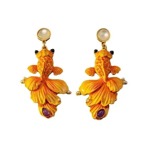 Chinese Style Koi Fish Earrings Vintage Goldfish Stud Jewelry Classical Ornament 07FC0E-D4 - KOEEK [5]