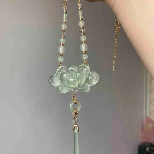 Chinese Style Lotus Yingluo Pearl Necklace Hanfu Tassel Qipao Accessory 1pc 07FC0E-D4 - KOEEK [1]