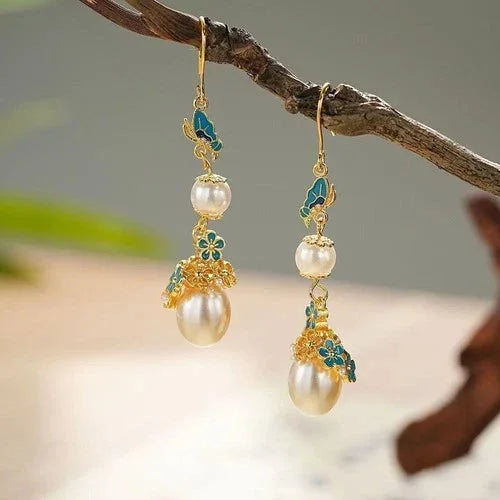 Chinese Style Pearl Tassel Earrings Vintage Qipao Hanfu Jewelry 07FC0E-D4 - KOEEK [2]