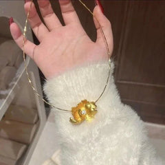 Chinese Style Peony Flower Necklace Brushed Gold Plated Choker Jewelry 07FC0E-D4 - KOEEK [3]