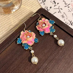Chinese Style Peony Stud Earrings  Chinese Design Qipao Hanfu Jewelry 07FC0E-D4 - KOEEK [1]