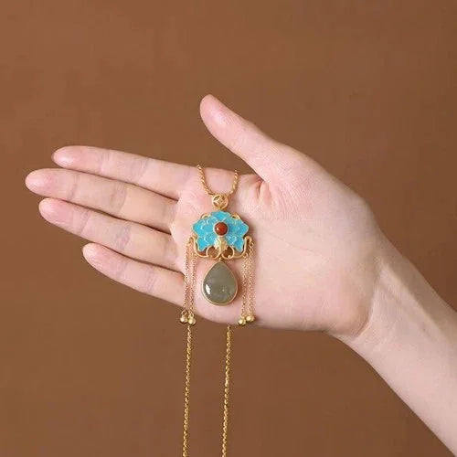 Chinese Style Peony Tassel Pendant Necklace Womens Hanfu Vintage 07FC0E-D4 - KOEEK [3]