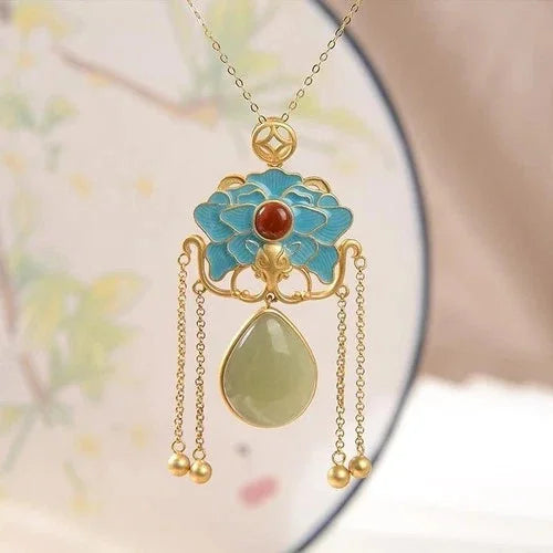 Chinese Style Peony Tassel Pendant Necklace Womens Hanfu Vintage 07FC0E-D4 - KOEEK [4]