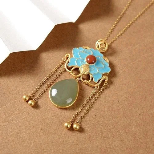 Chinese Style Peony Tassel Pendant Necklace Womens Hanfu Vintage 07FC0E-D4 - KOEEK [5]