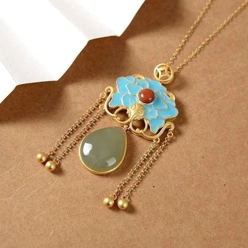 Chinese Style Peony Tassel Pendant Necklace Womens Hanfu Vintage 07FC0E-D4 - KOEEK [7]