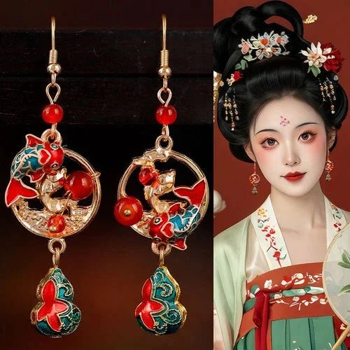 Chinese Style Red Koi Fish Ear Clips Ancient Brass Earrings Hooks 07FC0E-D4 - KOEEK [1]