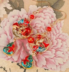 Chinese Style Red Koi Fish Ear Clips Ancient Brass Earrings Hooks 07FC0E-D4 - KOEEK [2]