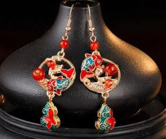 Chinese Style Red Koi Fish Ear Clips Ancient Brass Earrings Hooks 07FC0E-D4 - KOEEK [4]