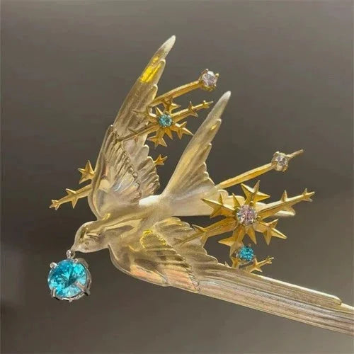 Chinese Style Swallow Hair Pin Cubic Zirconia Inlay Hanfu Qipao Accessory 07FC0E-D4 - KOEEK [1]