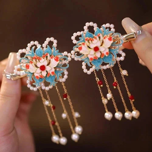 Chinese Style Tassel Hair Clip Pair Hanfu Qipao Vintage Side Hair Accessory 07FC0E-D4 - KOEEK [1]