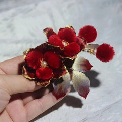 Chinese Style Velvet Flower Hairpin Hanfu Headpiece Red Camellia Hair Clip 07FC0E-D4 - KOEEK [2]