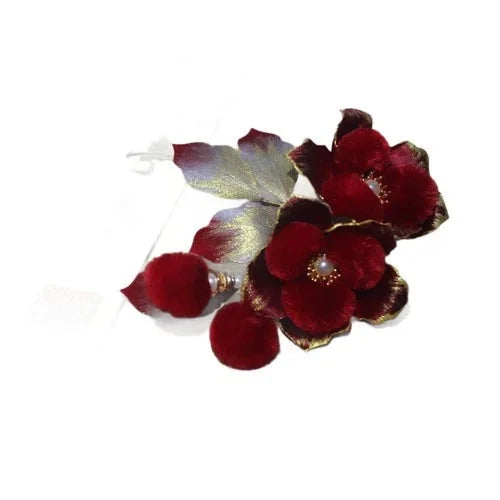 Chinese Style Velvet Flower Hairpin Hanfu Headpiece Red Camellia Hair Clip 07FC0E-D4 - KOEEK [7]