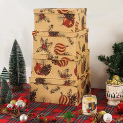Christmas Kraft Square Decorative Boxes with Lids-Set of 4-Retro Cozy Christmas 07FC0E-D4 - KOEEK [1]