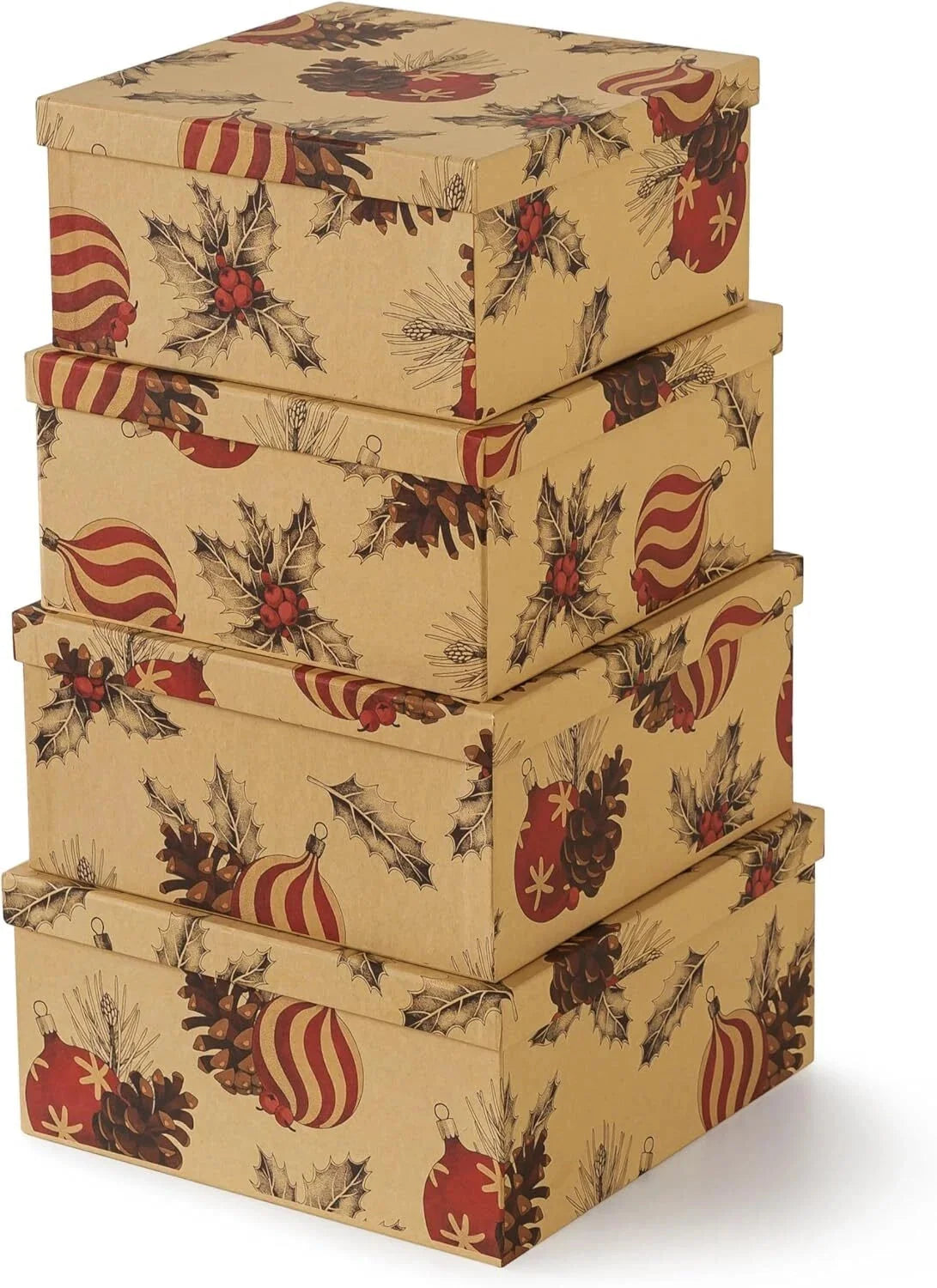 Christmas Kraft Square Decorative Boxes with Lids-Set of 4-Retro Cozy Christmas 07FC0E-D4 - KOEEK [2]