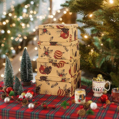 Christmas Kraft Square Decorative Boxes with Lids-Set of 4-Retro Cozy Christmas 07FC0E-D4 - KOEEK [3]