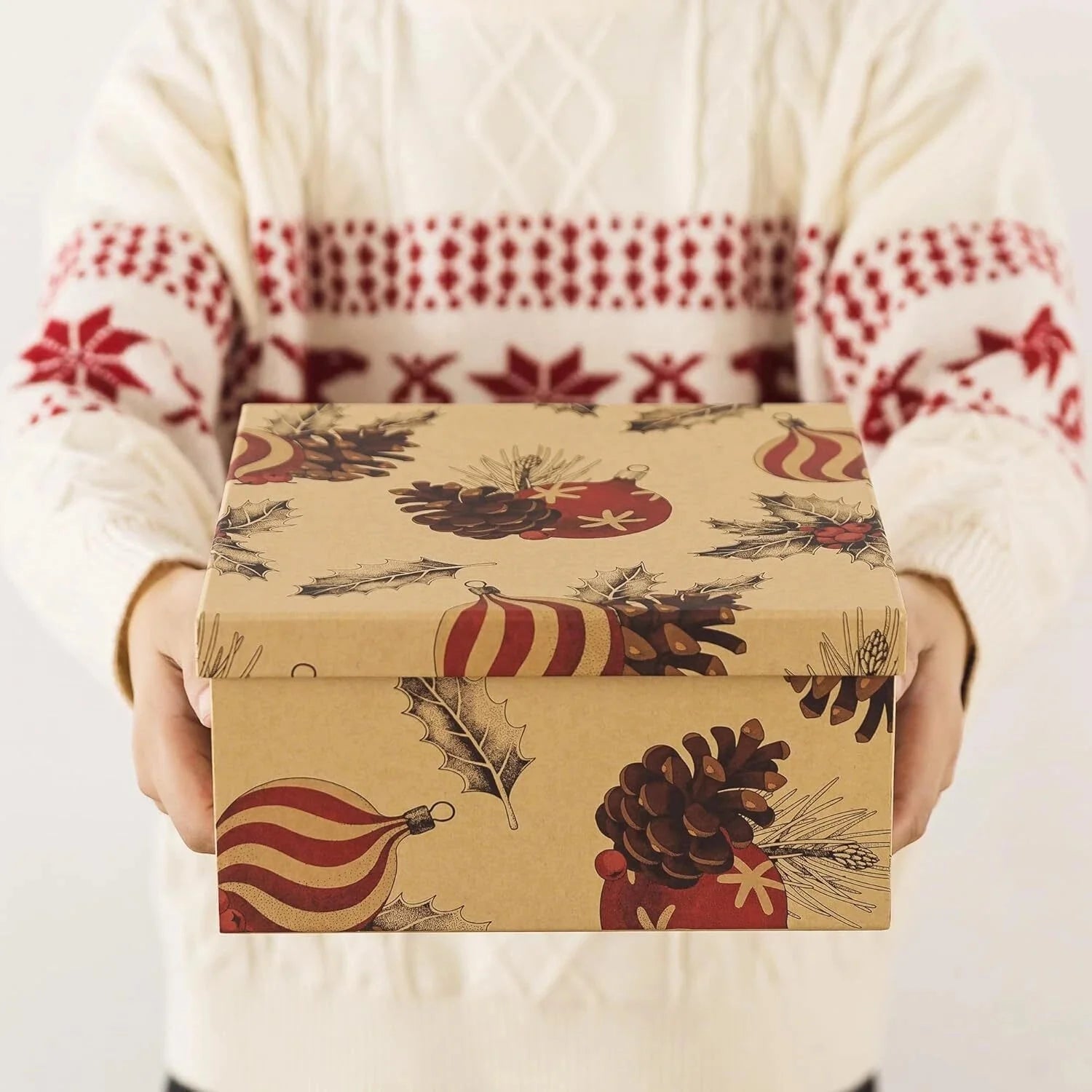 Christmas Kraft Square Decorative Boxes with Lids-Set of 4-Retro Cozy Christmas 07FC0E-D4 - KOEEK [7]