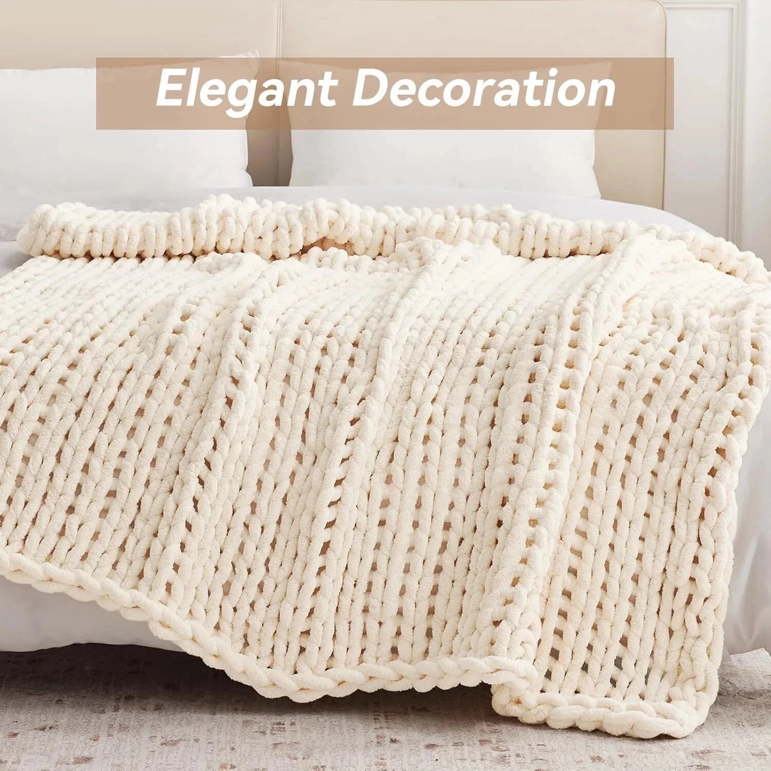 Chunky knit blanket, chenille knit blanket for bed and sofa 07FC0E-D4 - KOEEK [7]