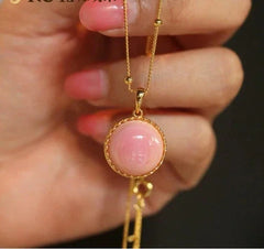 Classic 18mmnatural Pink Conch Pearl Pendant 18inch S925 Women Gift 07FC0E-D4 - KOEEK [2]