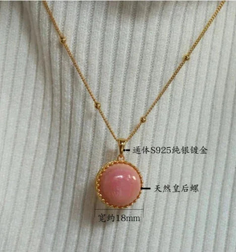 Classic 18mmnatural Pink Conch Pearl Pendant 18inch S925 Women Gift 07FC0E-D4 - KOEEK [4]