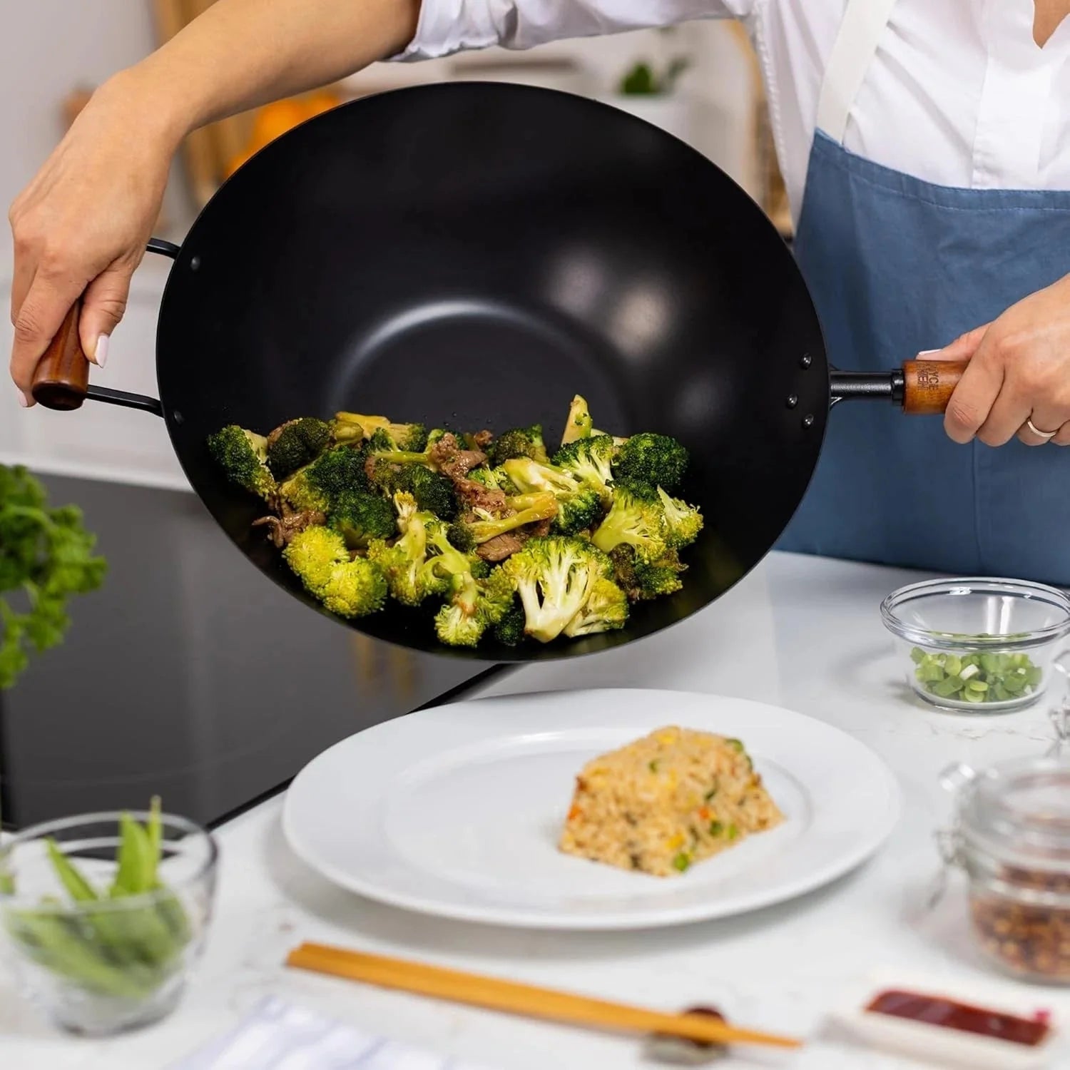 Classic Series 14-Inch Ceramic Nonstick Carbon Steel Wok 07FC0E-D4 - KOEEK [9]