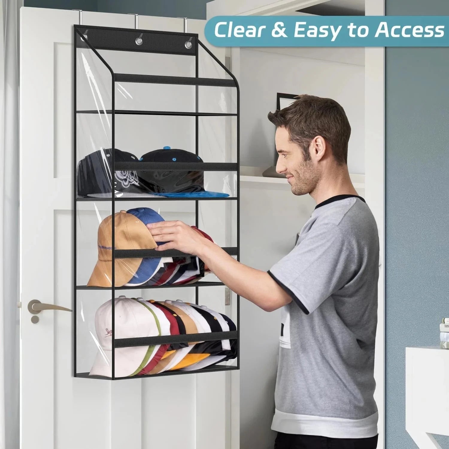 Clear Over the Door Hat Racks for Baseball Caps,Hold 48 Caps Hat Storage 07FC0E-D4 - KOEEK [5]