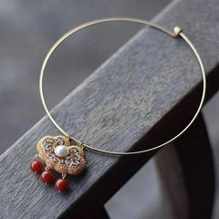Cloisonne Choker Necklace Hollow Enamel Pendant Chinese Style Hanfu Jewelry 07FC0E-D4 - KOEEK [1]