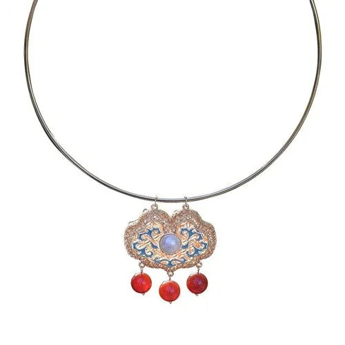 Cloisonne Choker Necklace Hollow Enamel Pendant Chinese Style Hanfu Jewelry 07FC0E-D4 - KOEEK [2]