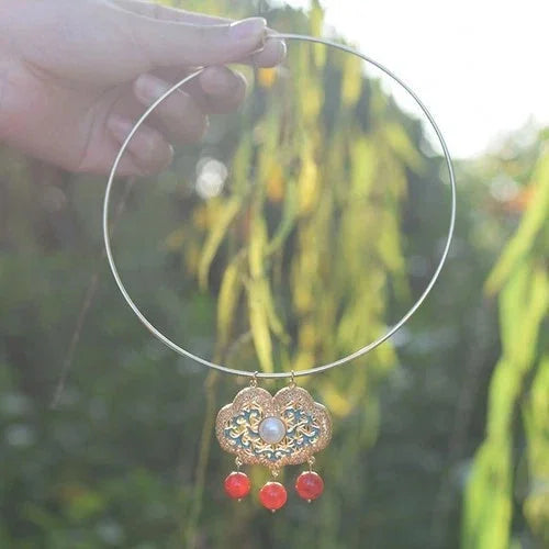 Cloisonne Choker Necklace Hollow Enamel Pendant Chinese Style Hanfu Jewelry 07FC0E-D4 - KOEEK [5]