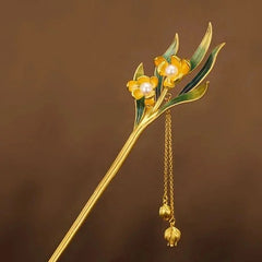 Cloisonne Daffodil Hairpin Chinese Style Tassel Hanfu Traditional Hair Jewelry 07FC0E-D4 - KOEEK [4]