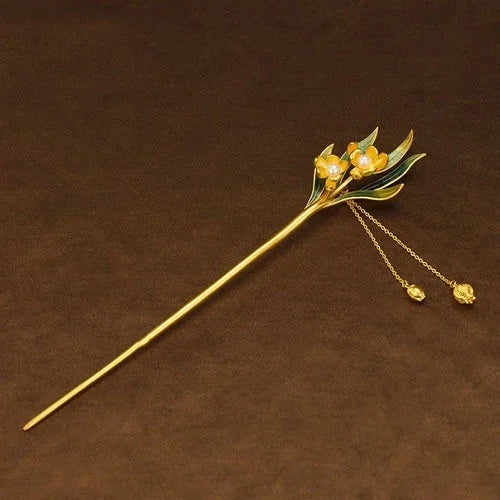 Cloisonne Daffodil Hairpin Chinese Style Tassel Hanfu Traditional Hair Jewelry 07FC0E-D4 - KOEEK [8]