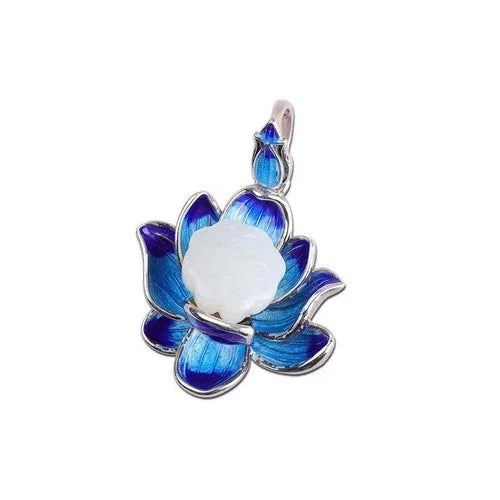 Cloisonne Hetian Jade Lotus Pendant Vintage Necklace Women Gift 07FC0E-D4 - KOEEK [4]