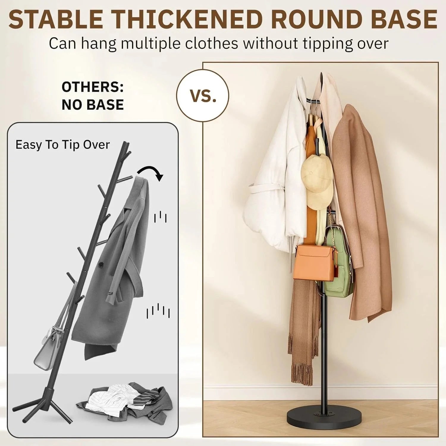Coat Rack Freestanding,Coat Tree with Stable Wood Base Coat Hanger Stand 07FC0E-D4 - KOEEK [2]