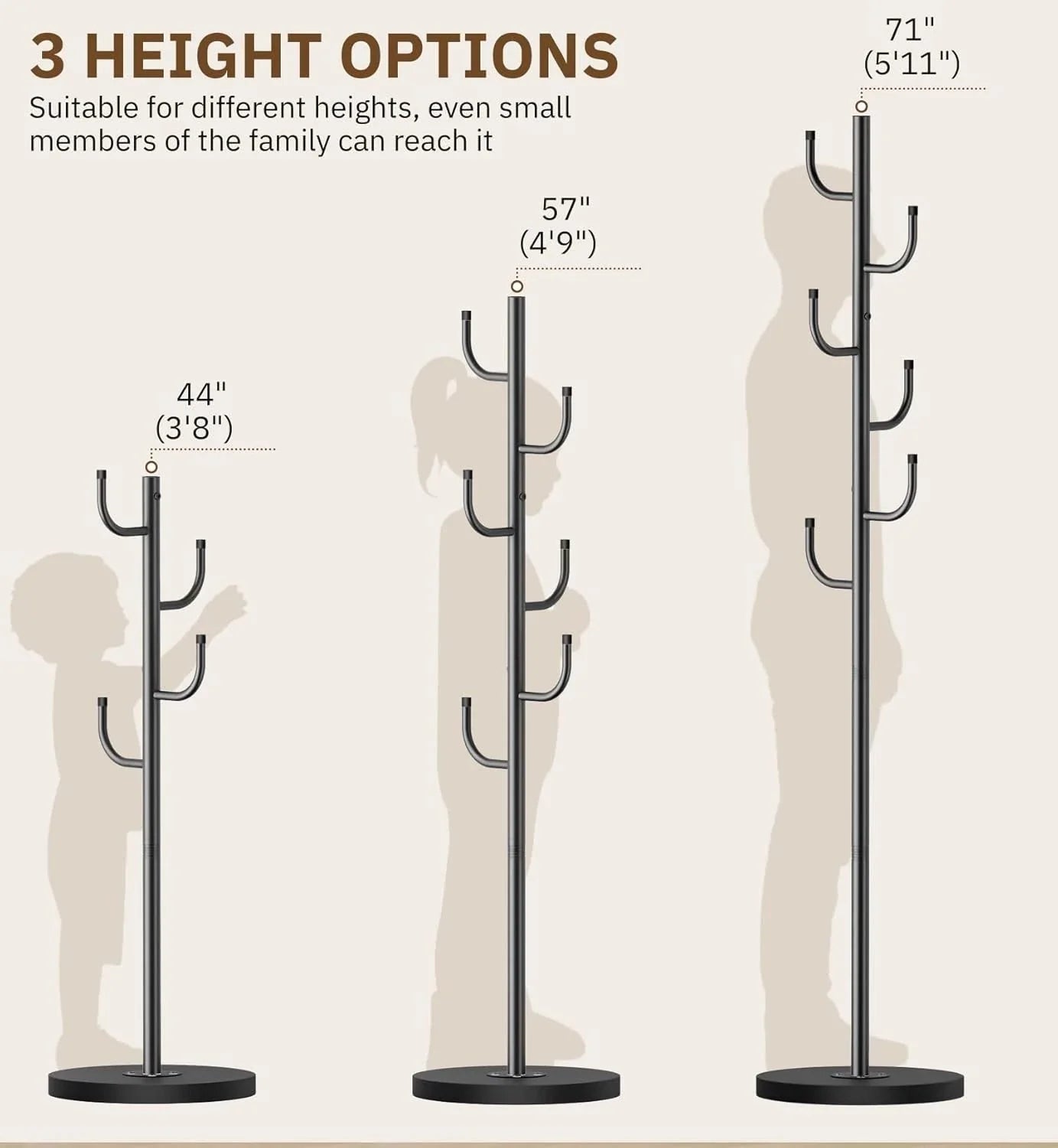 Coat Rack Freestanding,Coat Tree with Stable Wood Base Coat Hanger Stand 07FC0E-D4 - KOEEK [6]