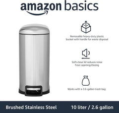 Compact trash can with lid and soft close foot pedal, brushed stainless steel 07FC0E-D4 - KOEEK [3]