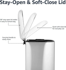 Compact trash can with lid and soft close foot pedal, brushed stainless steel 07FC0E-D4 - KOEEK [4]
